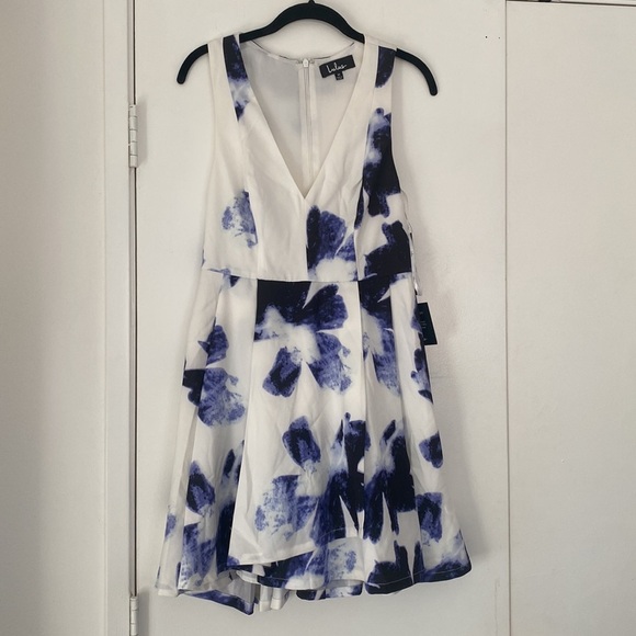 NWT Lulus “Seeing Chic” fit and flare dress blue white and purple size Medium - Picture 11 of 16